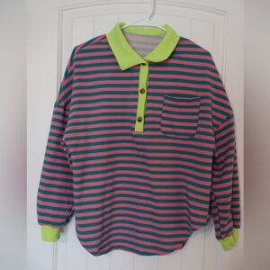 Striped Polo Shirt - Green and Pink